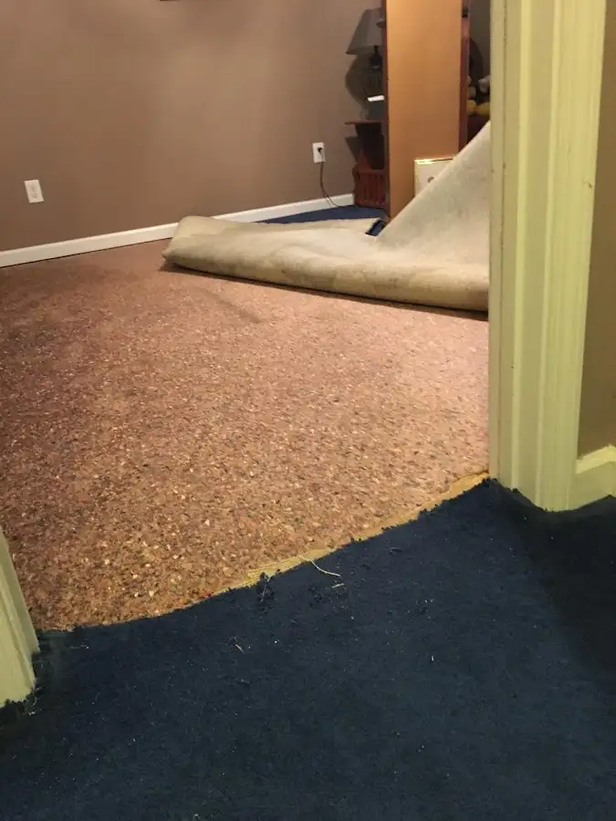 Carpet pad removal revealing water damage during Drying & Dehumidification in Live Oak